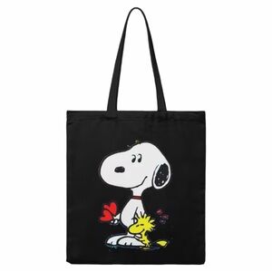 Snoopy and Woodstock Black Canvas Tote Bag NWT